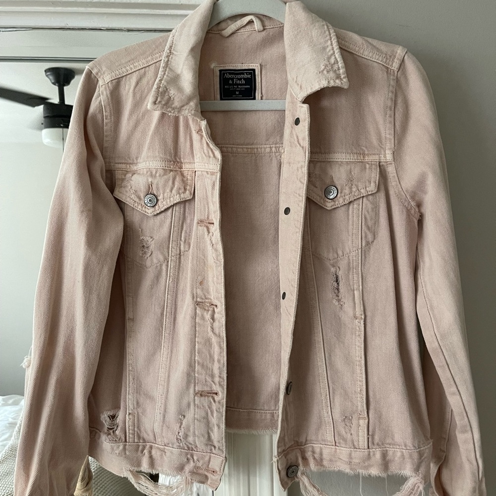 Nude/ light pink distressed jean jacket